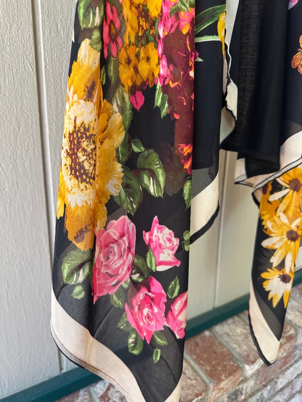 Floral Sheer Draped Vest - Black with Yellow & Pink Flowers - Picture 4 of 5